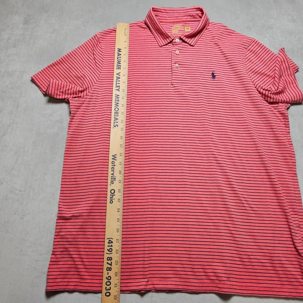 Polo Ralph Lauren Mens XXL Performance Polo Shirt Coral Pink Navy Blue‎ Striped